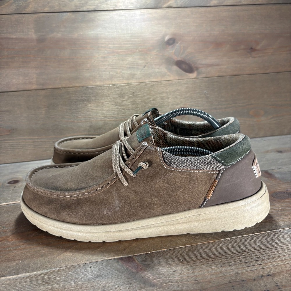 Hey Dude Paul Mens size 10 shoes Brown leather Lace Up Moc Toe Casual loafers
